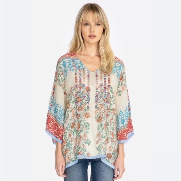 Johnny Was Jade Floral Bohemian Embroidered Women's Top Blouse SZ XL - Picture 1 of 13